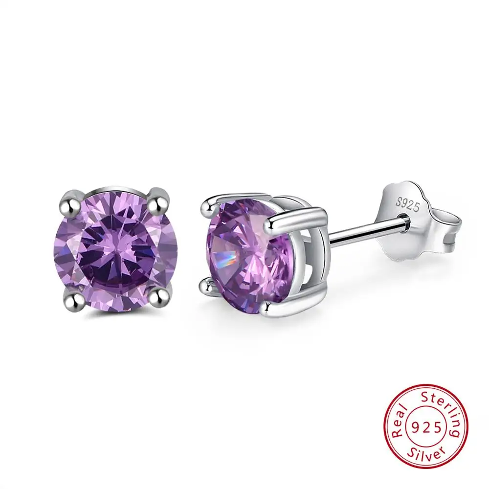 Purple Zircon ORSA JEWELS 925 пробы серебряные женские серьги гвоздики зубец Установка AAA черный кубический цирконий простые серьги Модные ювелирные изделия SE84-B - Цвет камня: Purple Zircon