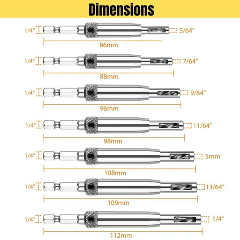 

7pcs Self-Centering Drill Bits High-speed Steel Hinge Drill Bit Door Window Hinge Hole Opener Hole Positioning Tool TP-H