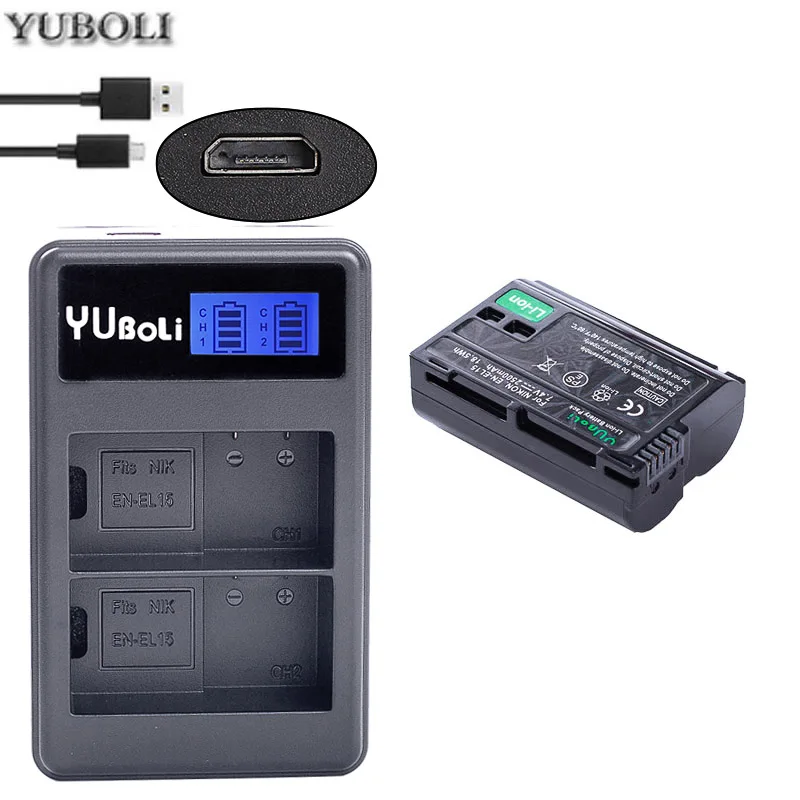 charger and 1battery EN-EL15 ENEL15 RU EL15 ENEL15A батарея+ ЖК-дисплей USB зарядное устройство для Nikon D750 SLR D7000 D7100 D7200 D610 D7500 D810 D850 Z7 Z6 - Цвет: charger and 1battery