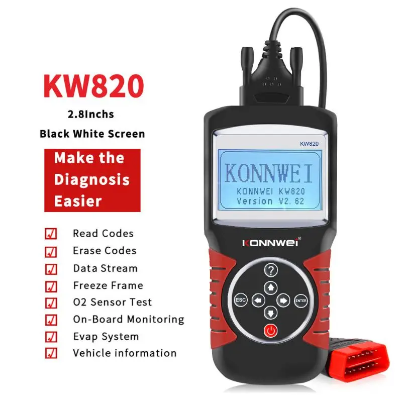Автомобильный сканер KW820 многоязычный диагностический инструмент OBDII EOBD