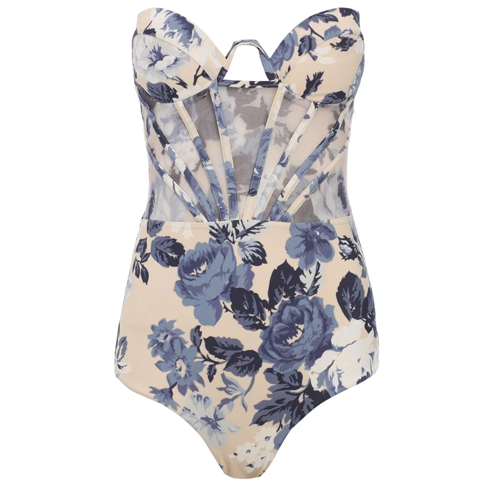 

Sexy One Piece Swimsuit Female Printed Floral Halter Bandage Brazilian Swimwear Women Bathing Suits Swimming