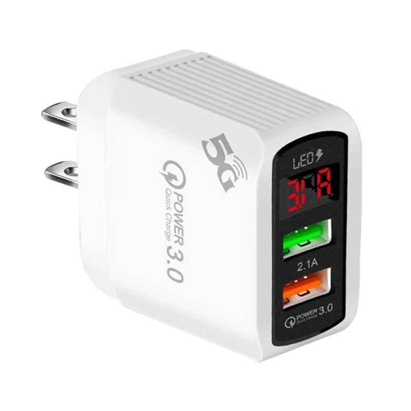 

Quick Charge QC3.0 LED Display Fast Charging Dual USB Charger EU US UK Plug
