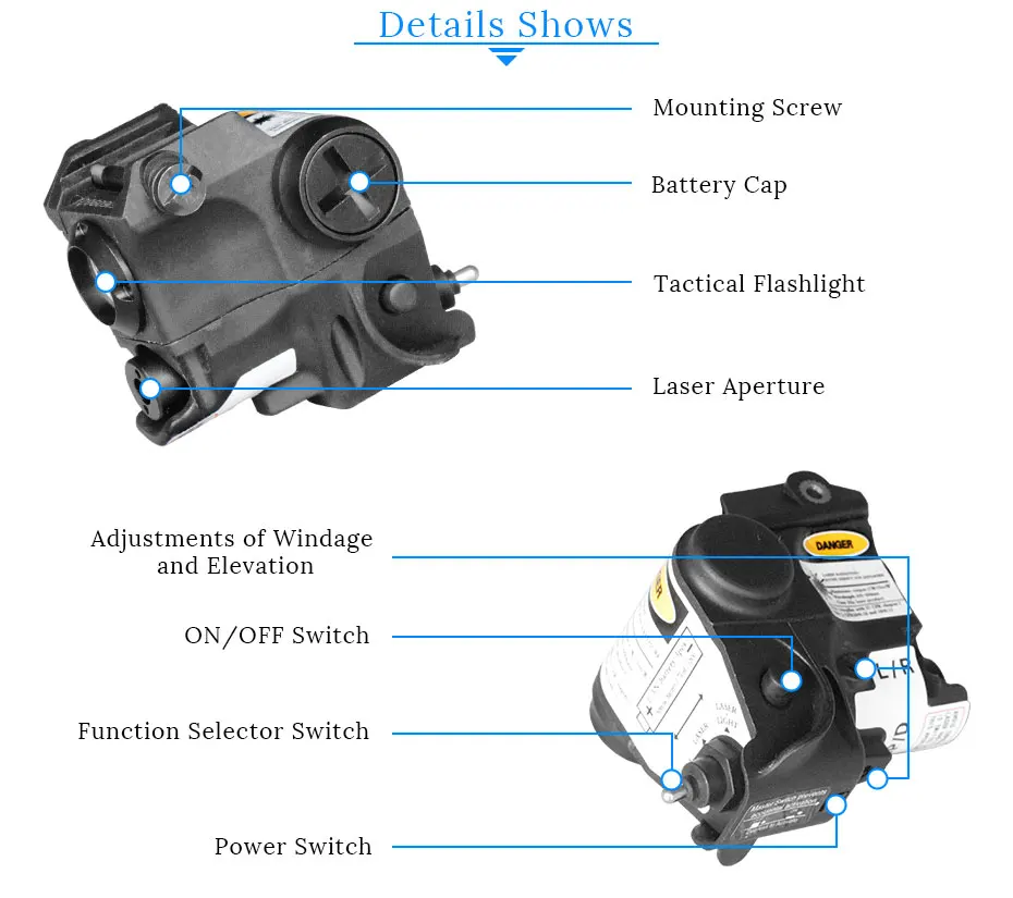Тактический Компактный фонарик для пистолета + красный/зеленый лазерный прицел