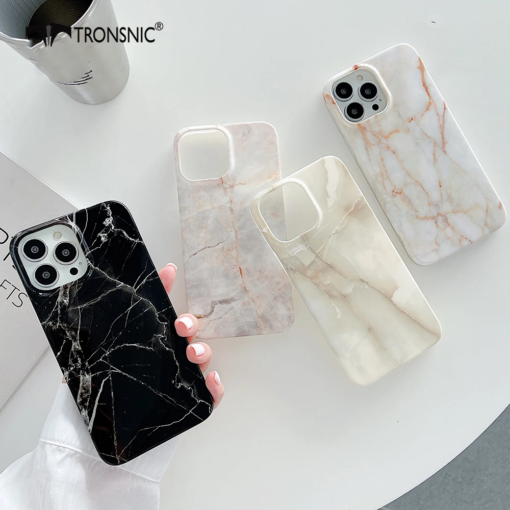 

Marble Glossy Phone Case for iPhone 13 12 11 Pro Max XR Xs MAX Soft Luxury Wave Black Beige Stone Case for iPhone 7 8 Plus Cover