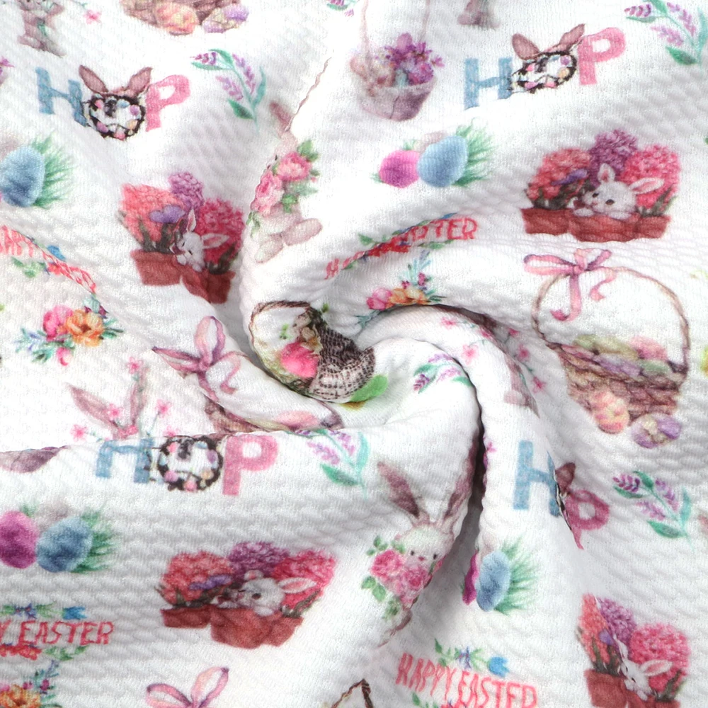 1/2Yard Easter Bunny Eggs Printed Bullet Textured Liverpool 4 Way Stretch Spandex Knit Fabric For Baby HeadWrap Scrunchies | Дом и сад