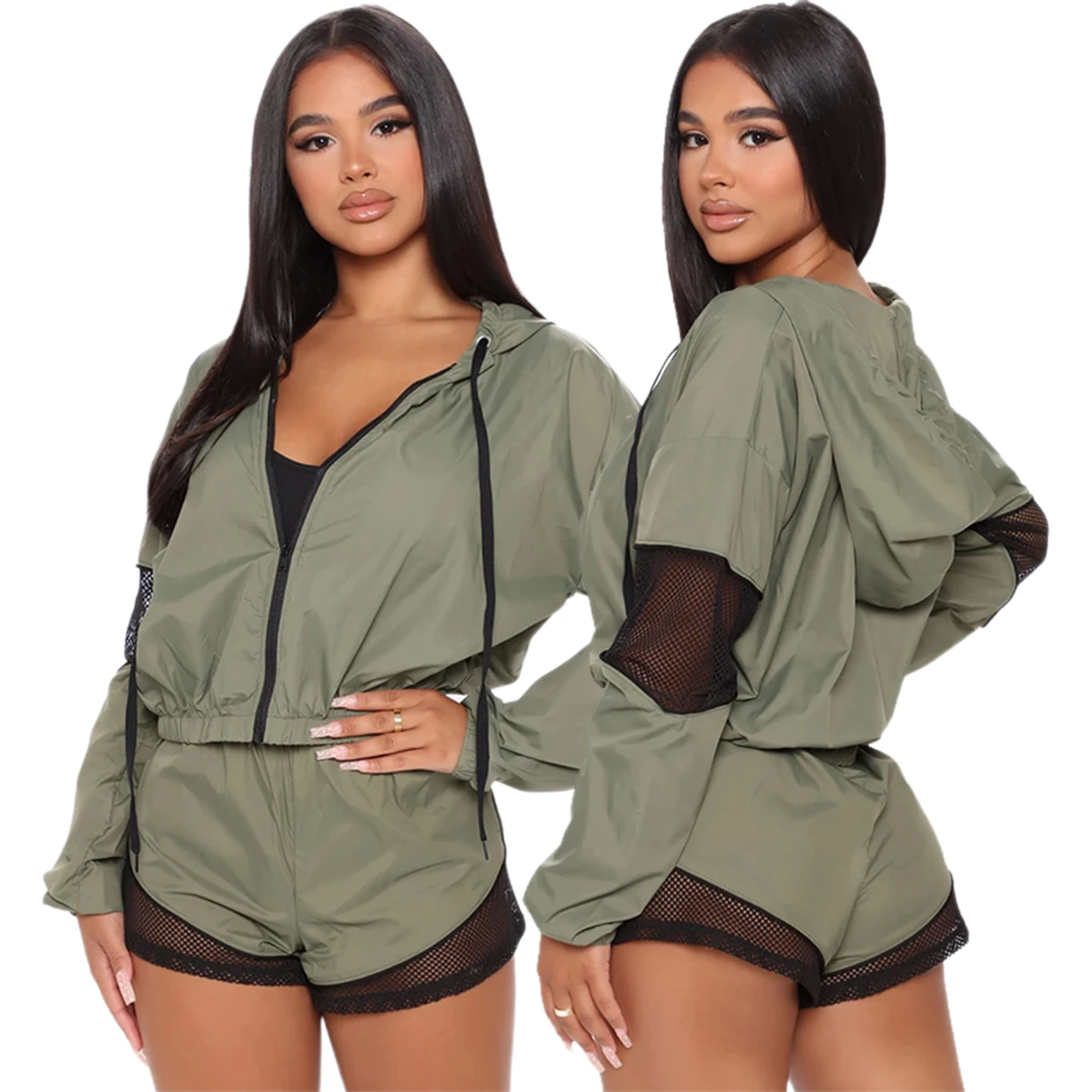 3 Pieces Women's Sports Suit Set U-Neck Vest + Long Sleeve Hooded Coat Jacket Shorts Tracksuit for Spring Summer Autumn S-3XL |