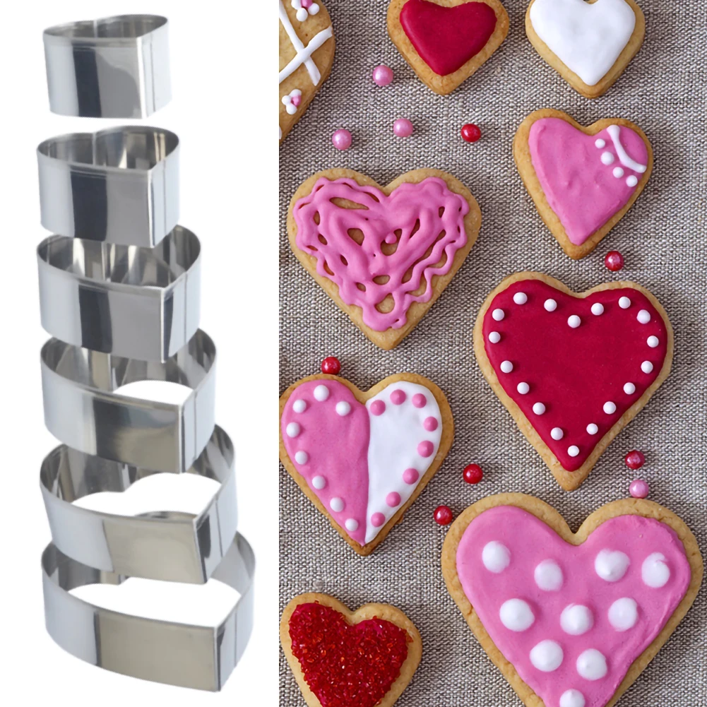 

6Pcs Biscuit Mould Heart Shaped Mold Set-6 Cookie Cutter Valentine's Day Gifts Stainless Steel Biscuit Pastry Mould