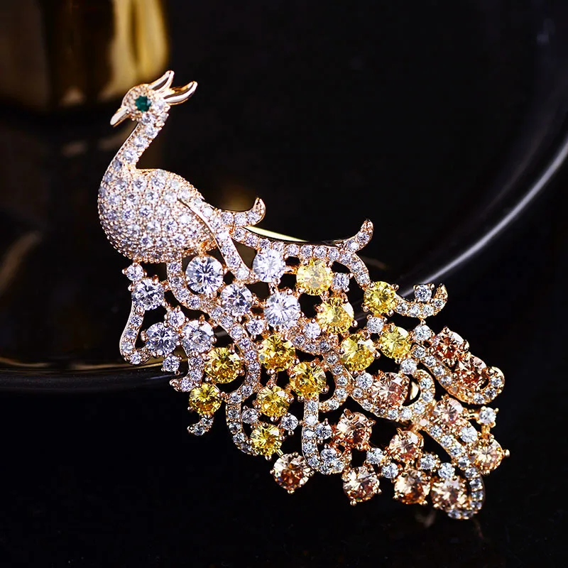 

Luxury Phoenix Bird Brooches Pins For Lady Cubic Zirconia Colorful Animal Brooch Brand Design Women Suit Corsage Accessories