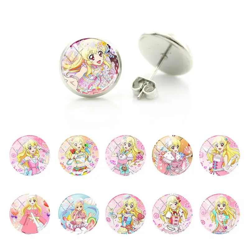 Bandai анимация Aikatsu серьги-гвоздики стеклянный кабошон Hoshimiya Ichigo круглые серьги