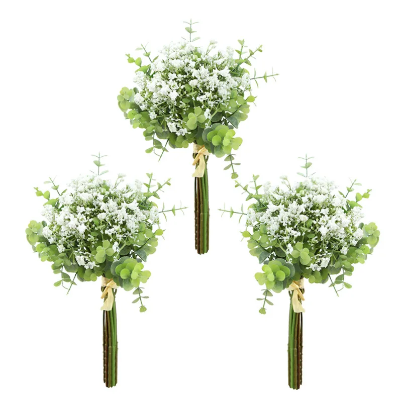 

New Vivid Artificial Flower Eucalyptus Leaf Gypsophila Bunch for Wedding Home Decoration Fake Flowers Photography Potted Plant