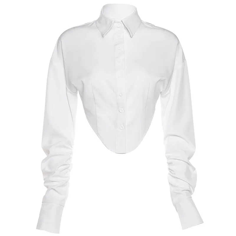 

2021 summer new women's fashion long-sleeved lapel solid color design cardigan short T-shirt women