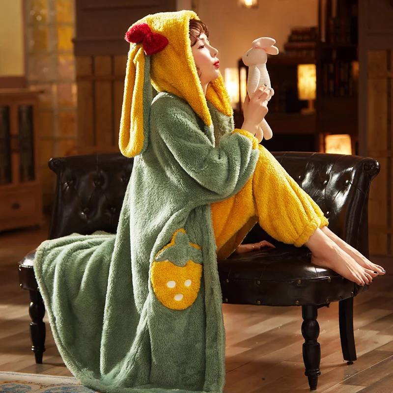 Plus Size XXL Winter Pyjamas Intensification Nighty Women Sleepwear Loose Version Medium Style Hooded Pajamas Plush Pajama set