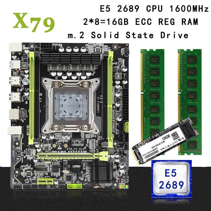 X79 комплект материнской платы lga 2011 с процессором Intel Xeon E5 2689 2*8 Гб (16 Гб) 1600 МГц DDR3