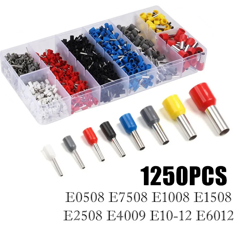 

1250PCS Insulated Ferrules Terminals Kit Cord End Wire Connectors Electrical Crimp Terminator 0.5mm-10mm2 Assortment Kit