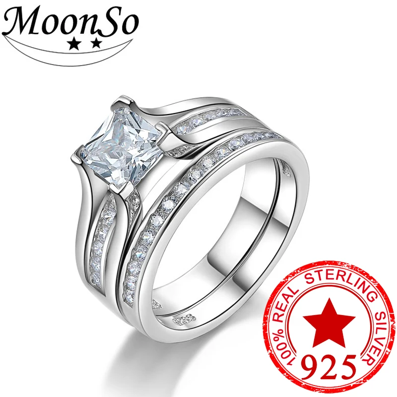 

Black Friday Real 925 Sterling Silver AAA CZ Princess Cut Wedding Ring Set for Women Jewelry Engagement Wholesale R3401S