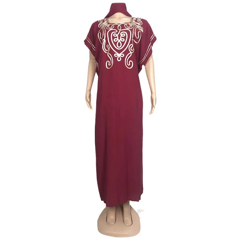 

African Maxi Dresses For Women With Turbans Short Sleeve Loose Boubou Fashion New Embroidery Casual African Long Dress Vestidos