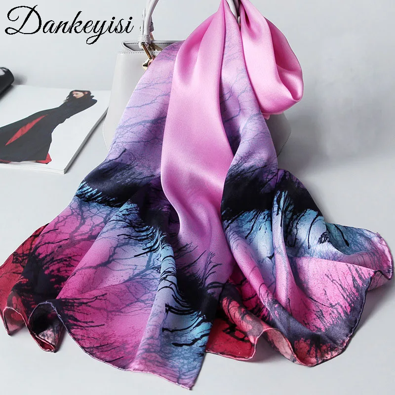 Женский длинный шелковый шарф DANKEYISI брендовый шаль из натурального шелка для