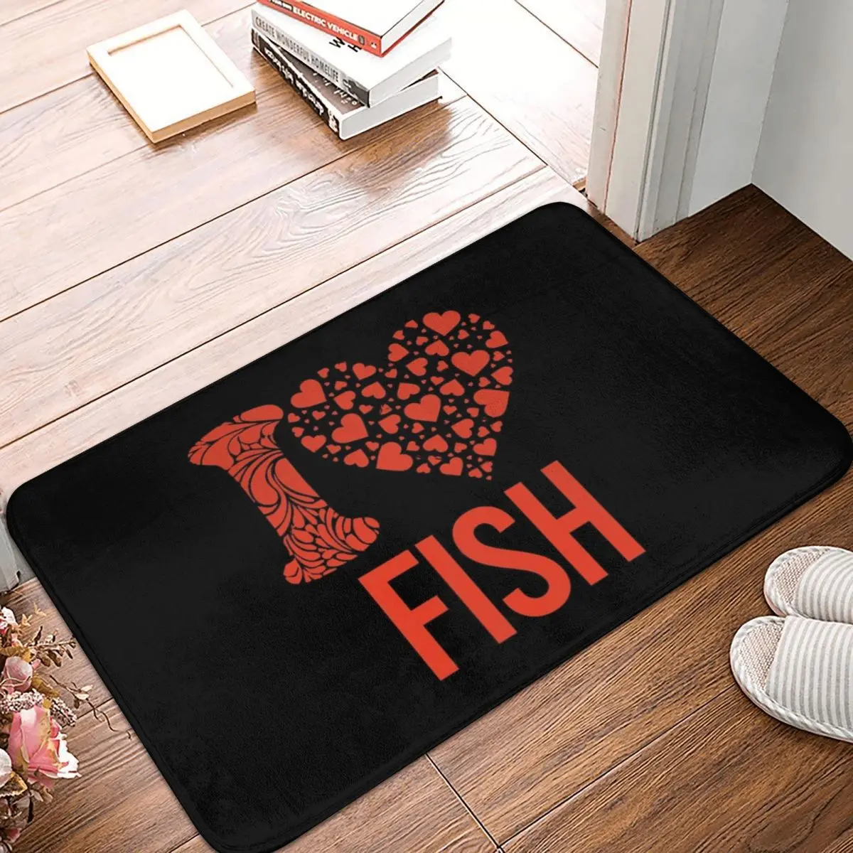 Напольный коврик из полиэстера I Love Fish нескользящий прочный ковер для ног