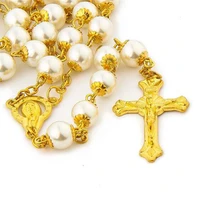8mm religious cross pendant rosary necklace jewelry jesus christ choker white pearl catholic chian 2021 new fashion