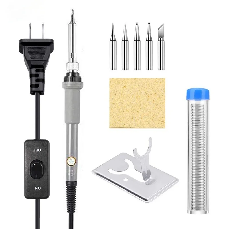 

Soldering Iron Kit with Adjustable Temperature 60W Welding Tools with ON-Off Switch Soldering Kits Heater Soldering Tips Rework