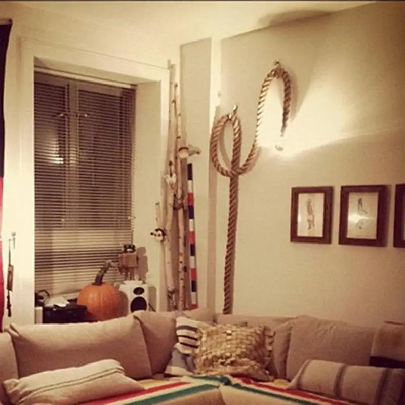 Винтажная Потолочная люстра из пеньковой веревки E27 подвесной светильник с двумя