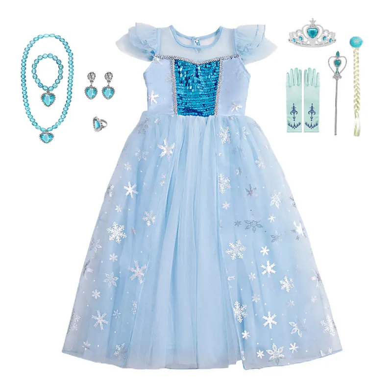 

Girls Elsa Princess Dress Baby Girls Summer Elegant Shimmering Sequin Blue Dresses Kids Fancy Halloween Birthday Party Frock 10Y