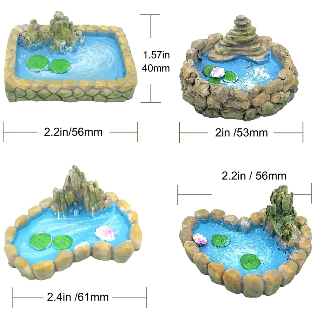 

Miniature Pond Ornaments Resin Fairy Garden Pond Micro Landscape Decoration Landscape Aquarium Garden Decoration Accessories 4pc