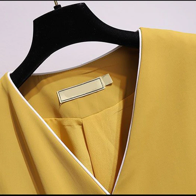 

Summer V-Neck Solid Slim High Waist Drsses 2021 Fashion Chic Plus Size5Xl Women Dress Sashes Double Breasted A-Line Female Dress