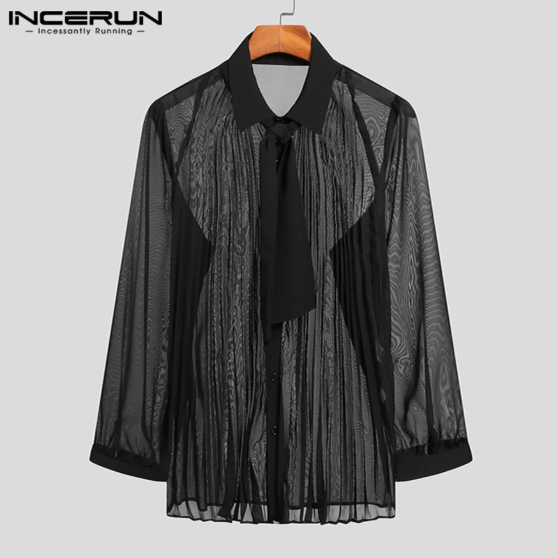 

INCERUN Tops 2021 Stylish New Men's Clothing Breathable Mesh Shirt See Through Long Sleeves T-Shirts Well Fitting Blouse S-5XL