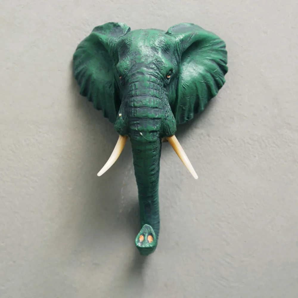 

2pcs Resin Elephant Head Wall Hook Animal Coat and Hat Hook Hanger Home Decor