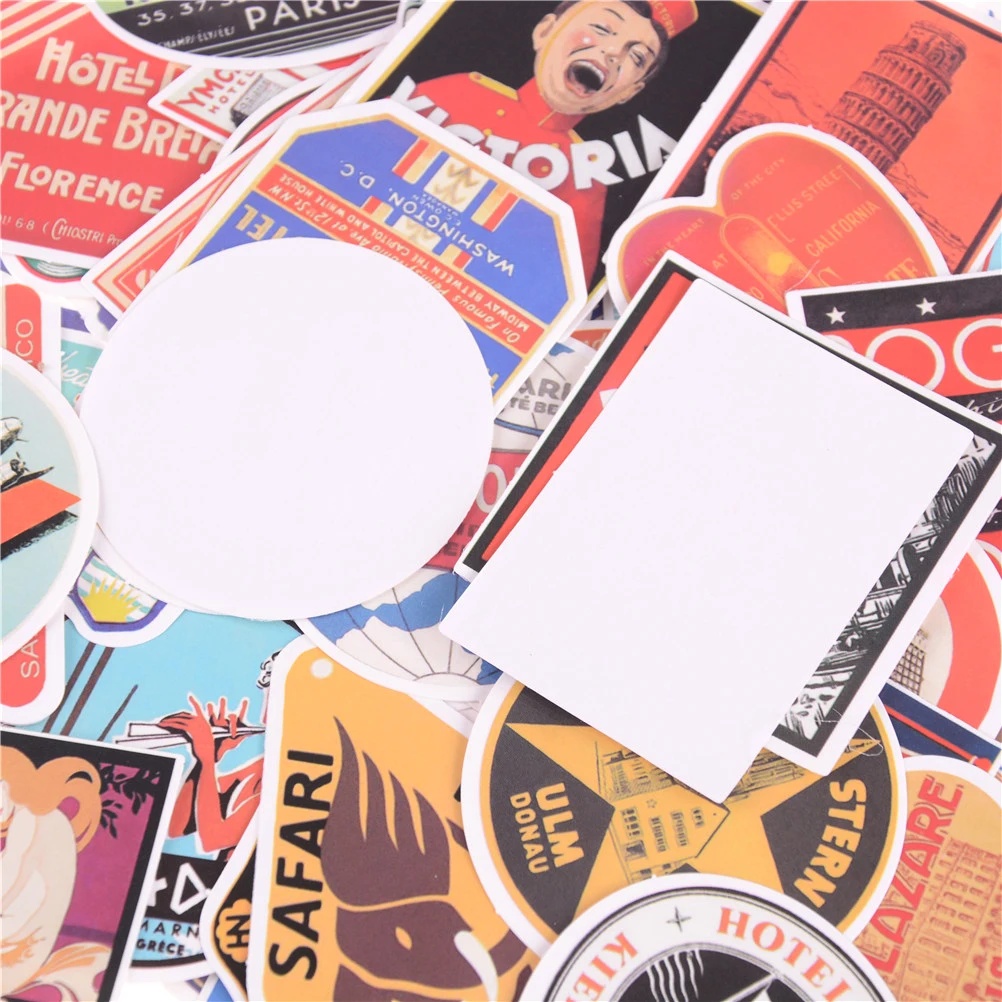 

Retro Style Travel Hotel Logo Paris Rome Trip Luggage Stickers For Laptop Luggage Toy Waterproof Decal Sticker 55 Pcs