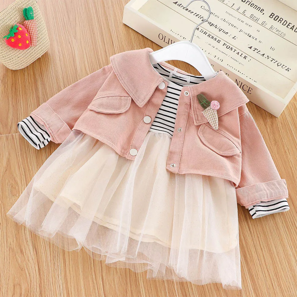 

Toddler Clothes Kids Outfits Striped Girls Long Sleeve Dress + Coat 2pcs Autumn 2020 Baby Girl Clothes Set Birthday Infant Suit