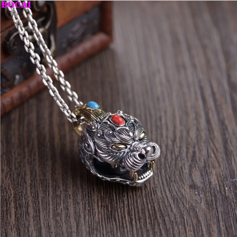 BOCAI S925 Sterling Silver Pendant Retro Craft Men's Fashion Enamel Bell Thai Handmade Jewelry for Men and Women | Украшения и