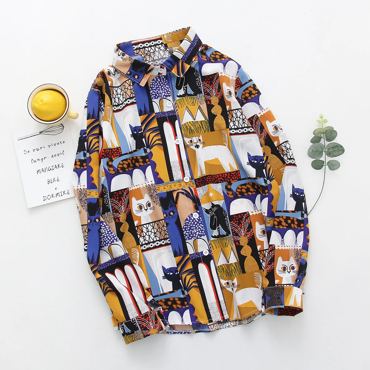 

2020 Spring New Retro Loose and Plus-sized Printed Chiffon Shirt Women's Long-Sleeved Shirt women blouse Turn-down Collar
