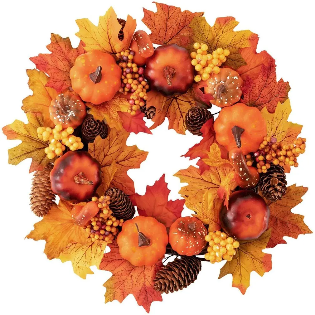 

Halloween Pumpkin Wreath Door Hanging Pendant Pumpkins Artificial Maples Autumns Wreath For Holiday Halloween Decoration