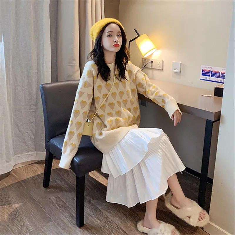 

2020 Autumn And Winter Women's New Products Loose Love Jacquard Knit Sweater Round Neck Slimming Pullover Sweater Female C332