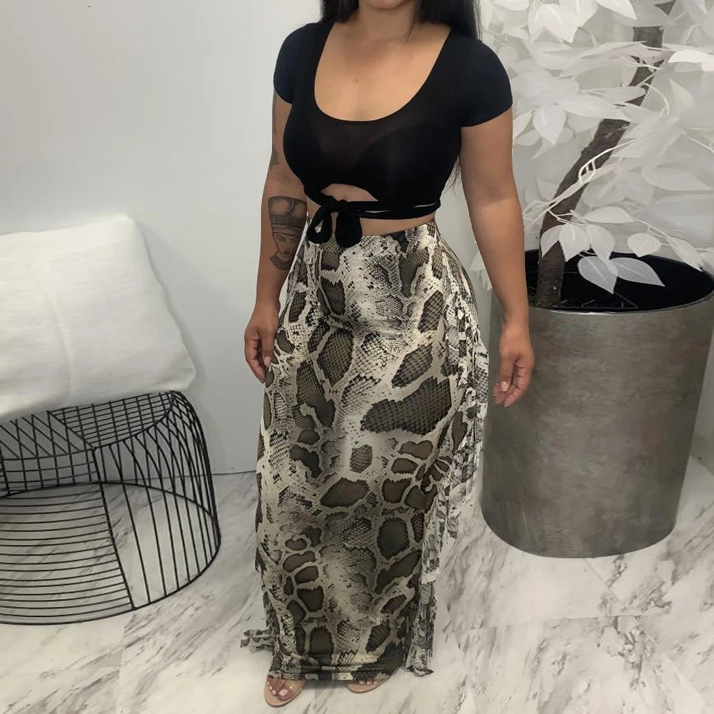 

Serpentine Leopard Print Bodycon Maxi Skirt for Women High Waist Side Tassels Spliced Pencil Skirt Fashionable Party Club Skirts