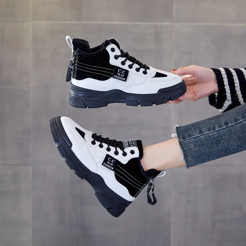 

Women Snow Boots Lace Up 2020 Women Winter Warm boots Fur Flat Woman high Fashion Ankle Boot Black Casual Warm Shoes ah42