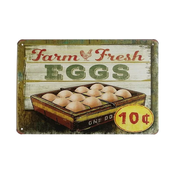 

Farm Fresh Eggs Metal Tin Sign Decor Art Chicken Coop Kitchen Cottage Farm