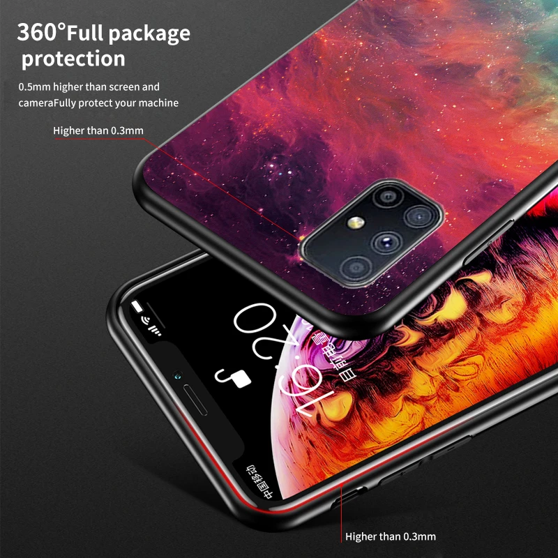 

For Samsung Galaxy M51 Case 6.7''Luxury Starry Sky Tempered Glass Cover For Samsung Galaxy M51 A52 A72 S21 Capa Soft edge Bumper