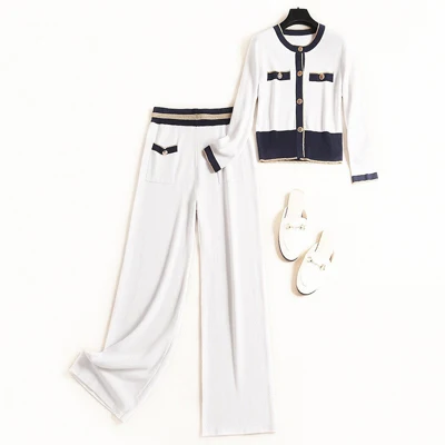 Женский дизайнерский подиумный костюм из двух предметов элегантный вязаный