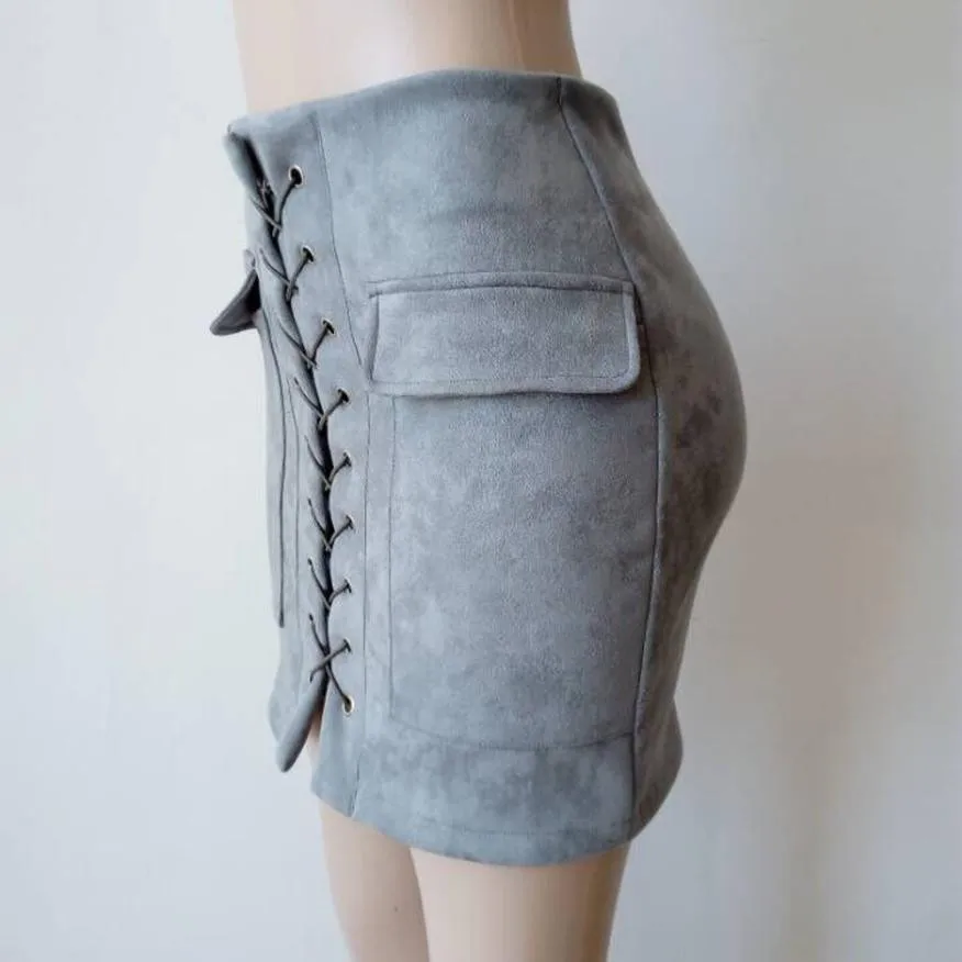 Винтажная Женская бандажная замшевая ткань мини-юбка тонкая бесшовная тянущаяся