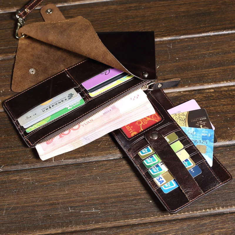 

High Capacity Unisex Oil Wax Leather Handy Wallets Business Zip Multifunction Purse Phone Bags Long Clutch Wallet Monederos Para
