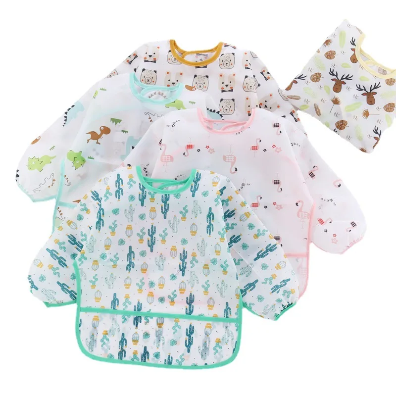 

5 Styles Newest Arrival Baby Kids Bibs Toddler Long Sleeve Waterproof Art Smock Feeding Bib Apron Pocket Fit 0-3 Years Baby Bibs