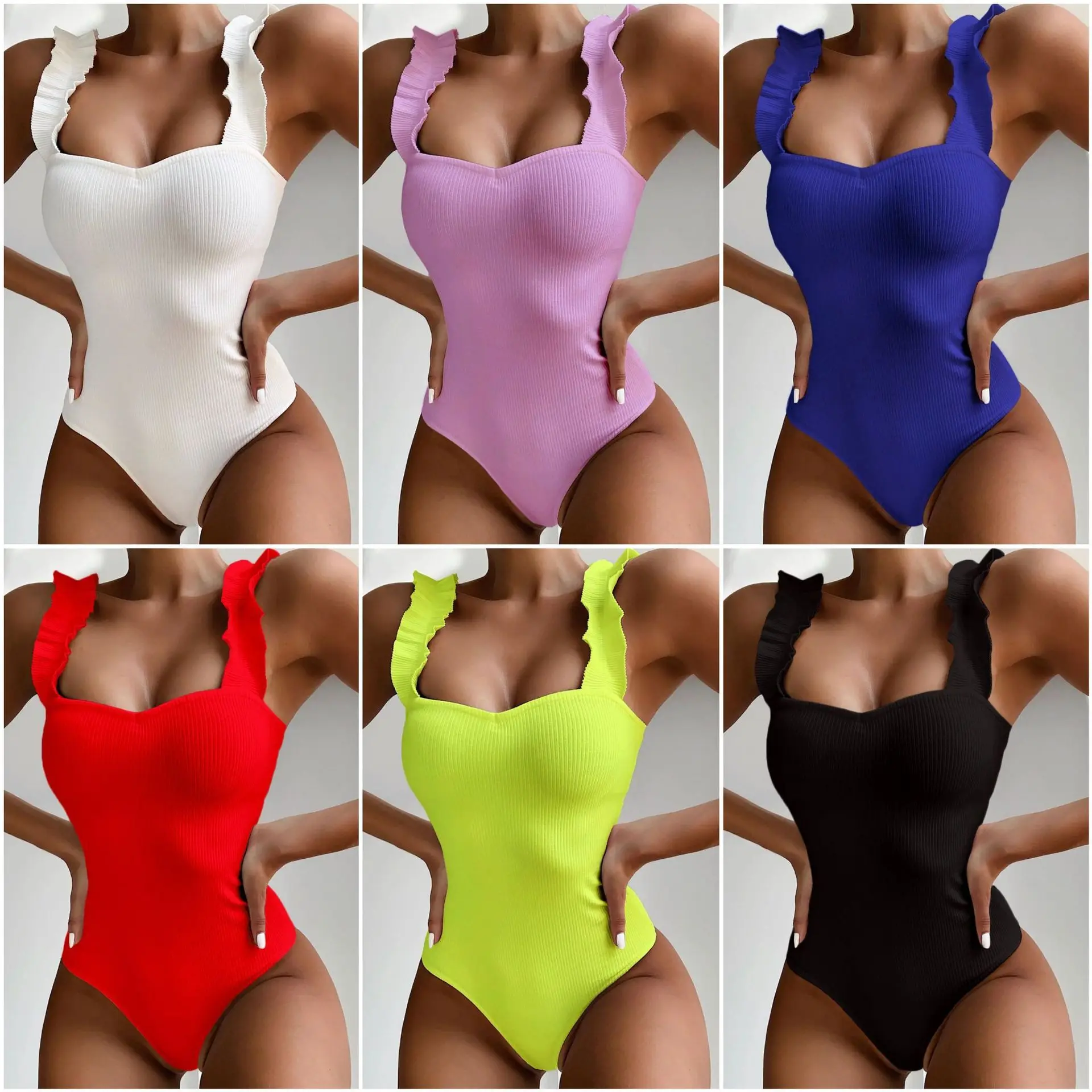 

Swimwear Vintage Padded Sexy solid-color Monokini for Women swimsuit women Sexy ruffled Swimwear A push-up with New Women Swimw
