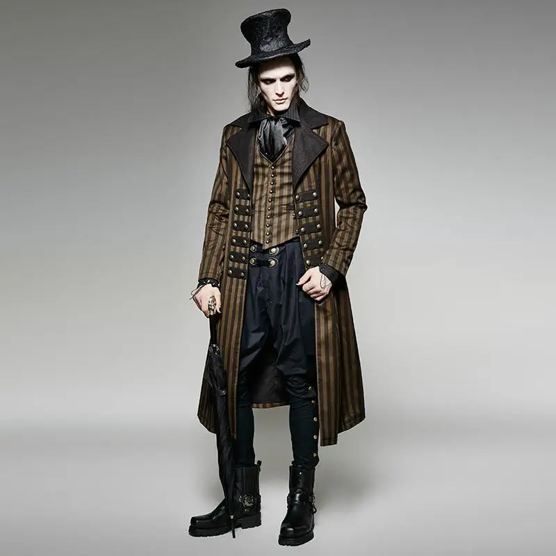 Мужское классическое пальто в стиле стимпанк с полосками Y 717|Плащи и тренчи| |