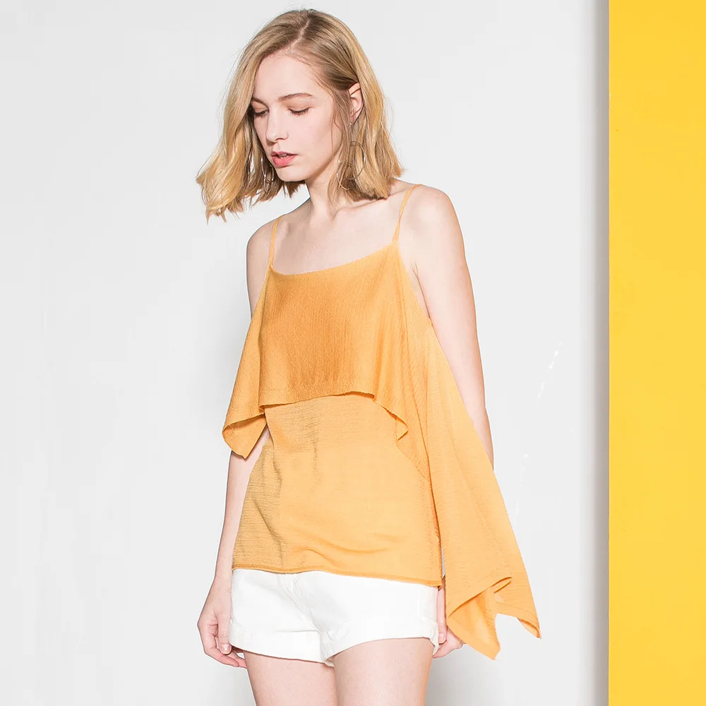 

2021 new camisole female summer lady temperament ruffled solid color tencel knitted sling female