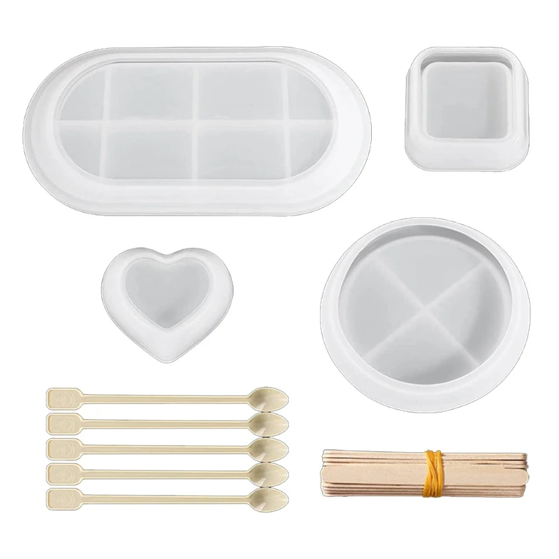 

1 Set Agate Tray Silicone Mould Crystal Epoxy Resin Mold with 25 pcs Mixing Sticks for DIY Crafts Jewelry Plate Rolling Coaster