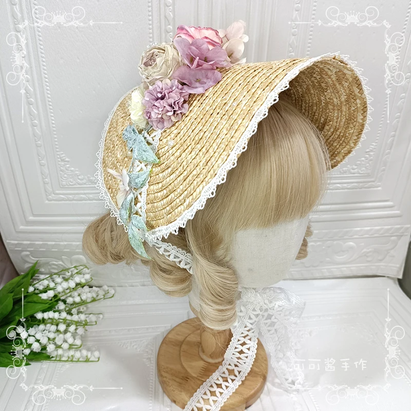

Original Handmade Lolita Straw Hat Flat Hat New Ancient Style French Vintage Gorgeous Elegant Wave Knight BNT Hat