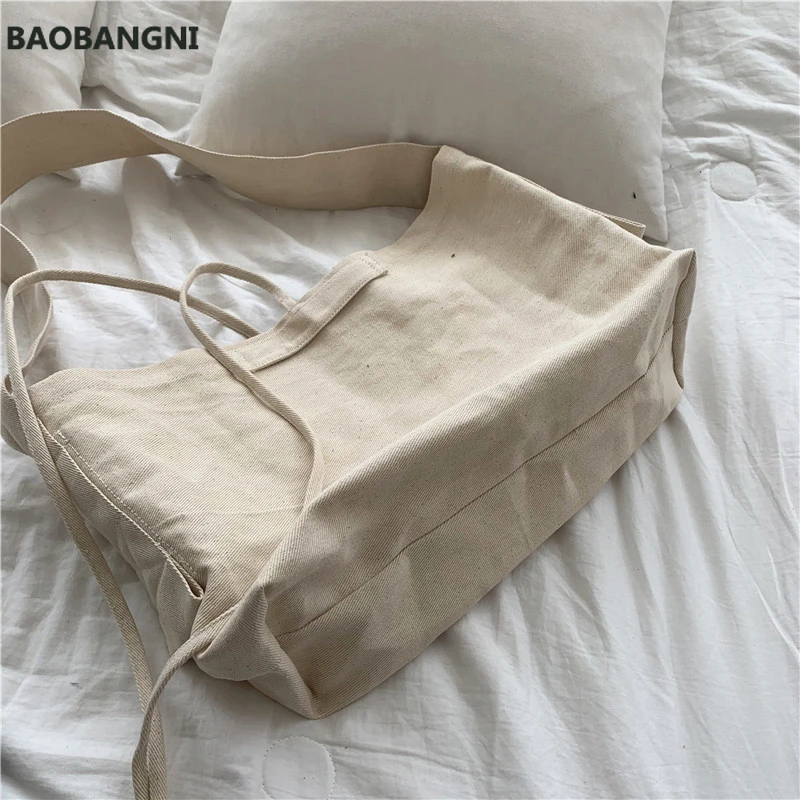 Teenager Brief Style Canvas Handbag Women Eco Environmental Cotton Fabric Bucket Shoulder Bag Female Big Size Soft Slouch Bag